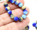 6mm Blue Beige round Melon czech glass beads - 30Pc