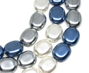 14x12mm Faux Pearl white large  Czech glass beads Flat oval - 6Pc