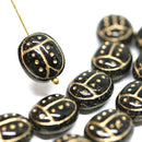 13x11mm Black green glass ladybug czech beads