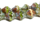 11x10mm Green Brown bicone beads Baroque czech glass Picasso beads Fire polished - 4pc