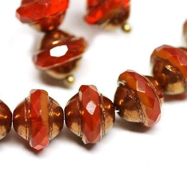 8x10mm Orange Yellow saucer czech glass beads UFO shape - 6Pc