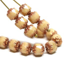 6mm Beige Gold cathedral beads Czech glass Golden ends 20Pc