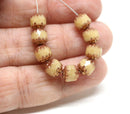 6mm Beige Gold cathedral beads Czech glass Golden ends 20Pc