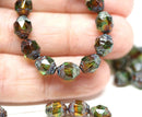 8x6mm Green Brown cathedral beads Picasso czech glass barrel beads Fire polished 15Pc