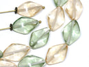 19x13mm Antique green oval, Pale beige twist beads mix - 6Pc