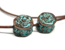 2pc Copper Hexagon beads Green patina 2mm hole