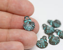 6pc Oyster small shell charms, 12mm Green patina