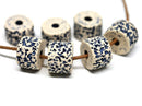 13mm Beige Black ceramic tube beads 3mm hole 4pc