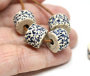 13mm Beige Black ceramic tube beads 3mm hole 4pc