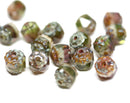 6mm cathedral czech glass beads, Mixed purple green color Picasso fire polished 20Pc