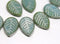 12x16mm Blue green glass leaf beads Side drilled White wash czech glass - 6pc