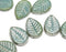 12x16mm Blue green glass leaf beads Side drilled White wash czech glass - 6pc