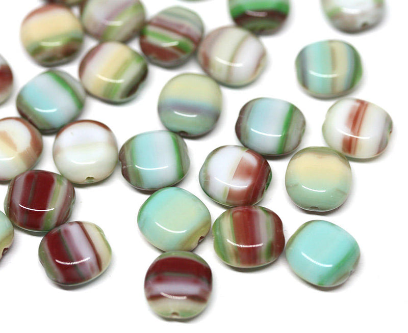 10x9mm Turquoise flat oval Czech glass beads mixed color - 15Pc