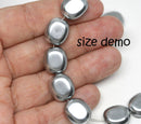 14x12mm Faux Pearl Montana Blue large glass beads, Flat oval - 6Pc