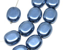 14x12mm Faux Pearl Montana Blue large glass beads, Flat oval - 6Pc