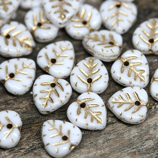 9mm White Gold leaf beads glass Heart shaped triangle leaf beads - 30pc