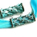 2pc Green Patina on copper long ornament Tube beads 4mm hole