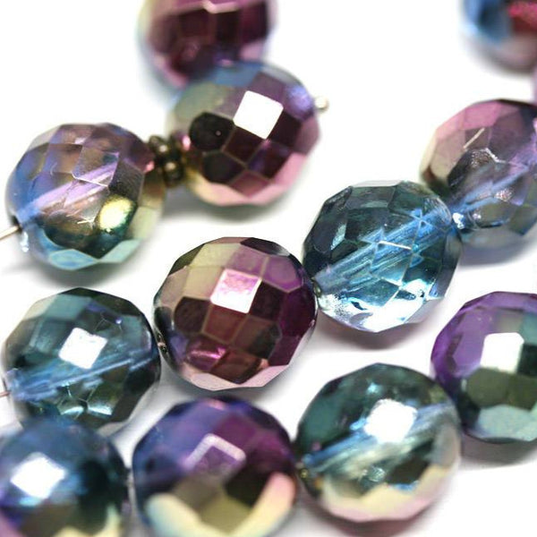 12mm Glass beads Peacock czech glass fire polished ball beads Purple Green 8pc