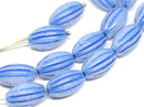 14x8mm Opal Blue oval сarved Large czech glass barrel beads - 8Pc