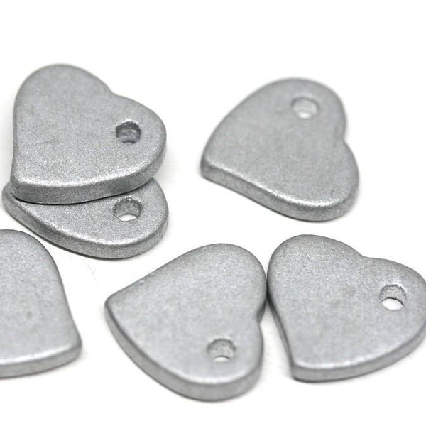 12pc Silver Ceramic heart beads
