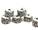 13mm Beige Black ceramic tube beads 3mm hole 4pc
