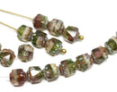 6mm cathedral czech glass beads, Mixed purple green color Picasso fire polished 20Pc