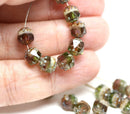 6mm Green purple cathedral czech glass beads, Golden ends fire polished 20Pc