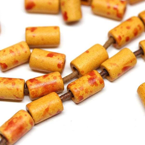 10mm Orange red tube ceramic beads 30pc