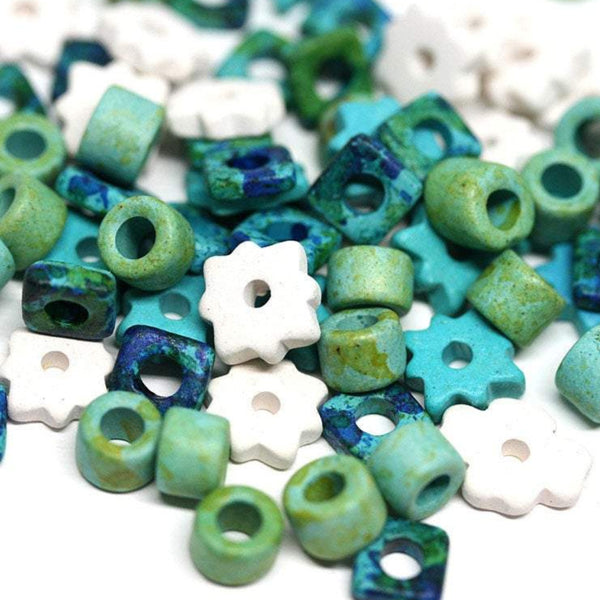Green Blue white ceramic beads mix
