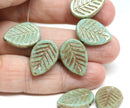 12x16mm Turquoise glass leaf beads Side drilled Picasso Travertin - 6pc