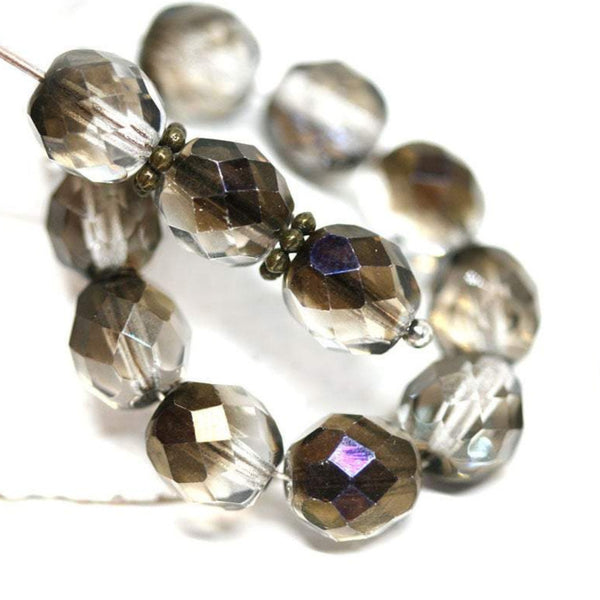 8mm Crystal Clear black blue purple luster czech glass fire polished beads - 15pc