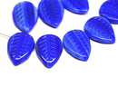 12x16mm Dark Blue Side drilled leaf czech glass pressed beads - 10pc