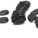 14x9mm Black Czech glass leaves Jet Black pressed leaf beads - 20pc