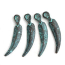 4pc Curvy Feather patina charms, Green Patina
