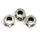 3pc Large hole hexagon beads Antique silver Ancient symbols
