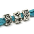 3pc Large hole hexagon beads Antique silver Ancient symbols