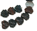 11x13mm Czech glass leaf beads, Dark mixed color Black brown teal Maple leaves - 10Pc