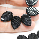 12x16mm Black side drilled leaf czech glass pressed beads - 10pc
