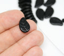 14x9mm Black Czech glass leaves Jet Black pressed leaf beads - 20pc