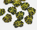 11x13mm Czech glass Maple leaves, Dark mixed color Yellow inlays pressed beads - 10Pc