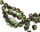 6mm Dark Blue Green round Melon czech glass beads beads - 30Pc