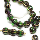 6mm Dark Blue Green round Melon czech glass beads beads - 30Pc