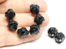 11x10mm Jet black bicone beads Baroque czech glass Fire polished large bicones - 4pc