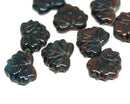 11x13mm Czech glass leaf beads, Dark mixed color Black brown teal Maple leaves - 10Pc