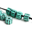 8pc Green patina rondelle Wheel ceramic beads 6x9mm