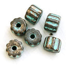 6x9mm Brass metalized greek ceramic wheels spacer patina rondelle beads 6pc