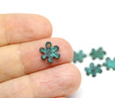 5pc Tiny Sun charms 10mm, green patina