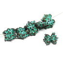 6pc Green patina copper small Flower beads