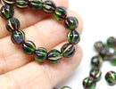 6mm Dark Blue Green round Melon czech glass beads beads - 30Pc