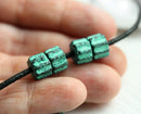 8pc Green patina rondelle Wheel ceramic beads 6x9mm